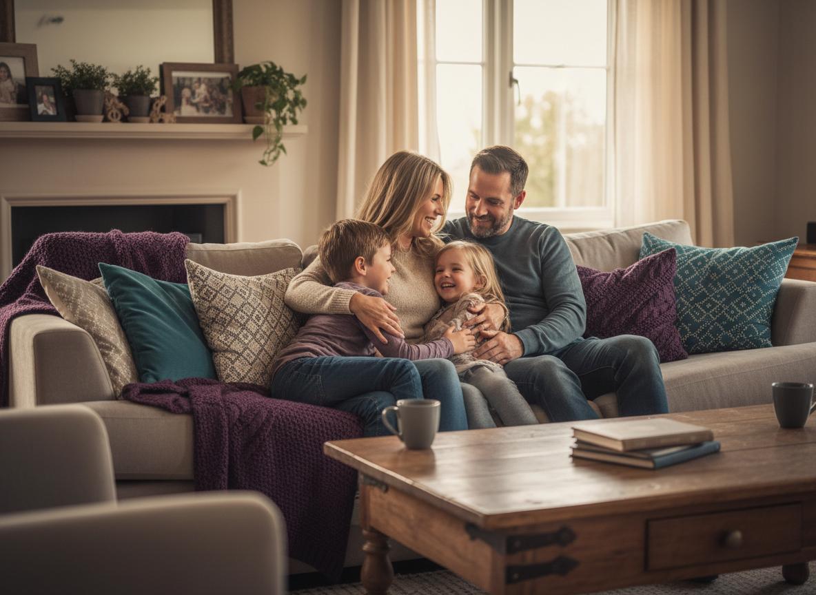 Family spending quality time together on the sofa